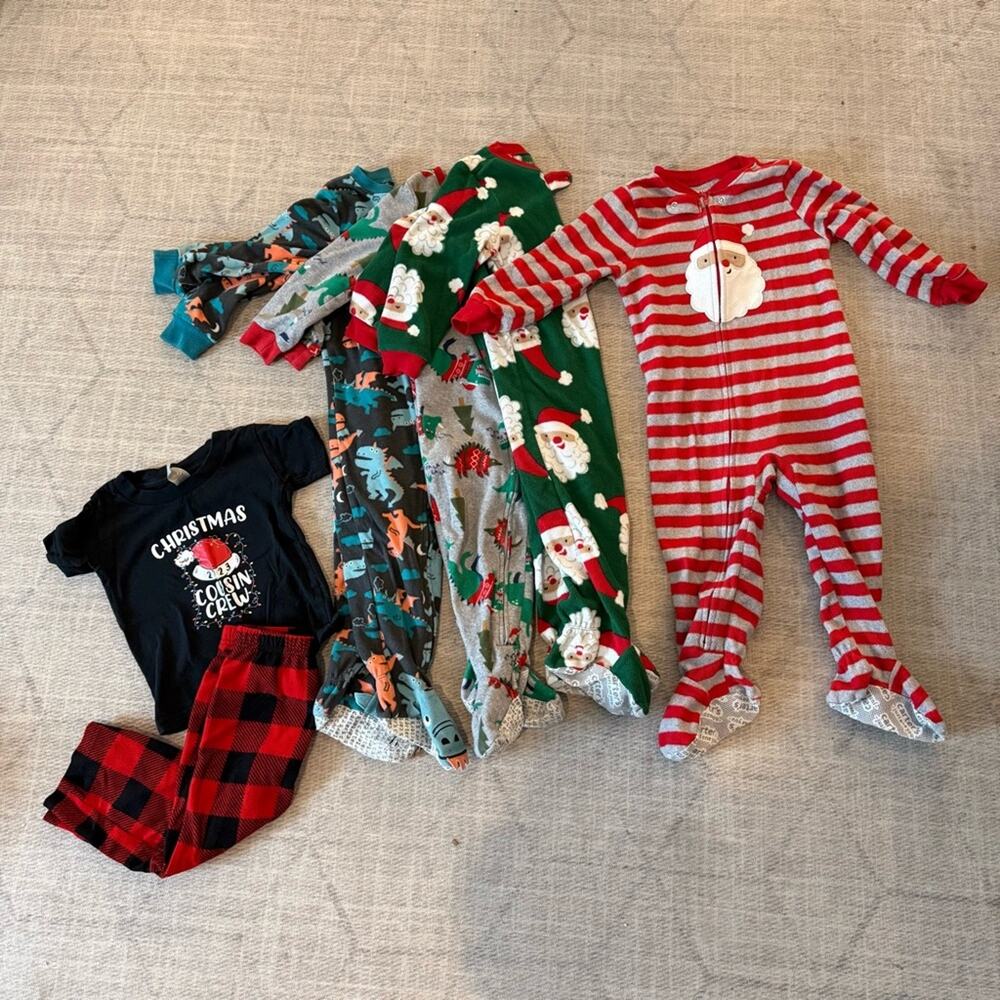 Carters Festive Christmas Kids One Piece PJs Pajamas Set Red and Green 2T
